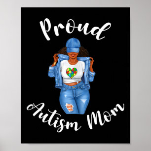 Póster Orgulloso autismo de mamá afroamericana negra