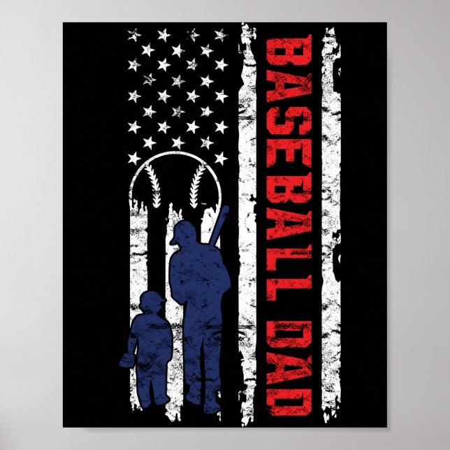 Póster Orgulloso Béisbol papá Bandera Americana Deportiva (Frente)