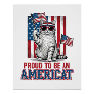 Póster Orgulloso De Ser Una Camiseta De Gato Patriota Ame