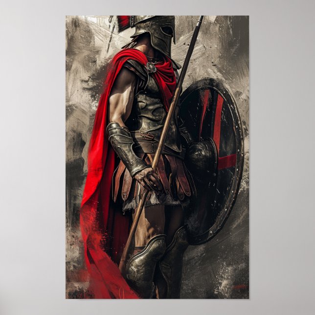 Póster Orgulloso espartano Poster guerrero con casco deta (Frente)