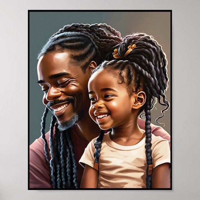 Póster Orgulloso padre negro y hija sonriendo (Frente)