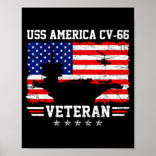 Póster Orgulloso portaaviones USS América CV-66 bandera v