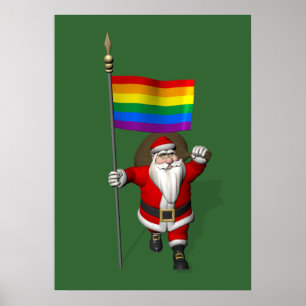 Póster Orgulloso Santa Claus con bandera arcoiris