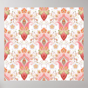 Póster Oriental Flair: Damask Peacock Paisley