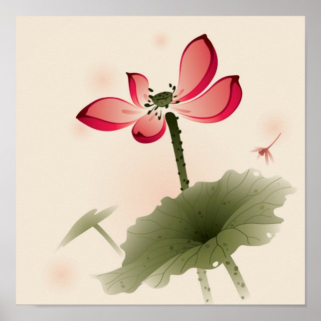 Póster Oriental style Lotus (Frente)