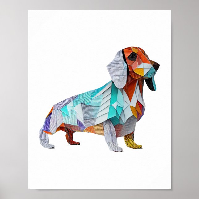 Póster Origami Dachshund (Frente)