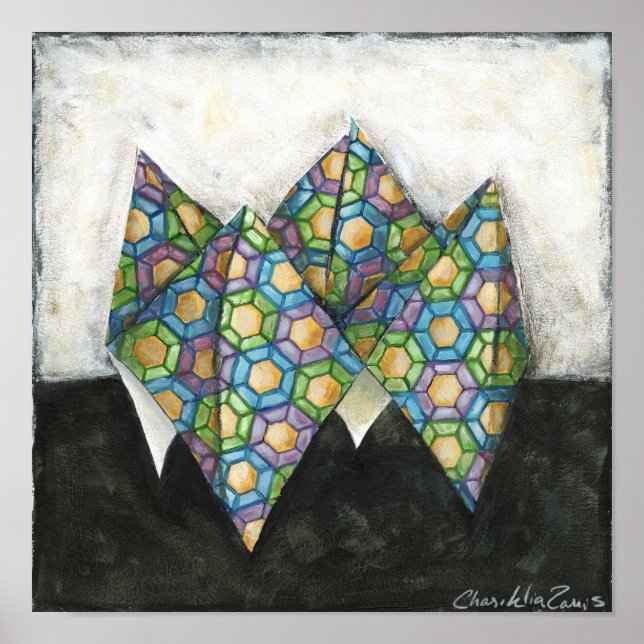 Póster Origami Fortune Teller on Geometric Paper (Frente)