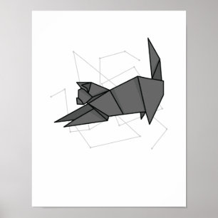Póster Origami Katze die sich streckt