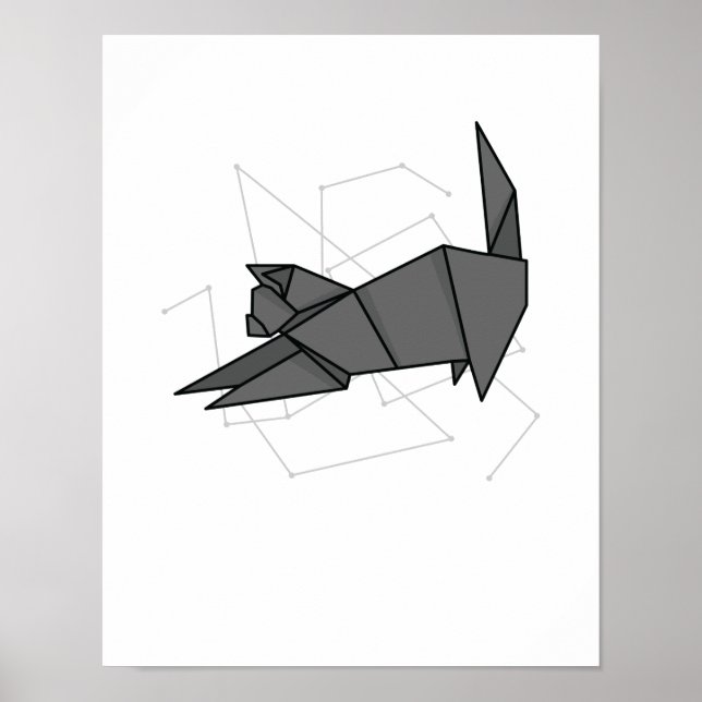 Póster Origami Katze die sich streckt (Frente)