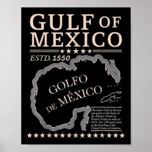Póster Origen Del Mapa Vintage Del Golfo De México Desde 