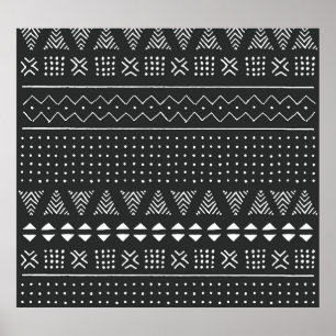 Póster Origen étnico tribal: patrón blanco negro.