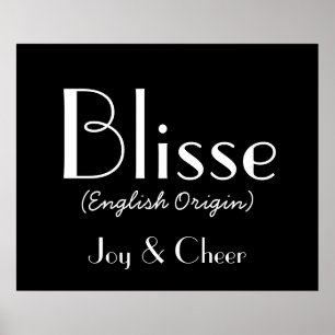 Póster Origen Inglés Blisse Con Significado En Negro I