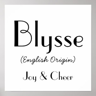 Póster Origen Inglés Blysse Con Significado En Blanco