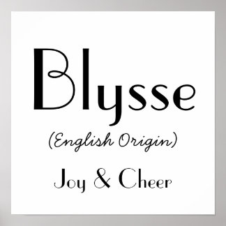 Póster Origen Inglés Blysse Con Significado En Blanco