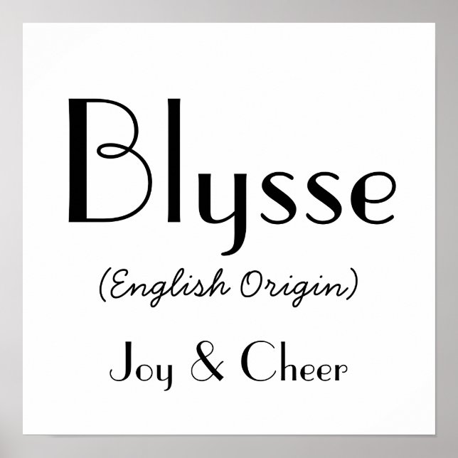 Póster Origen Inglés Blysse Con Significado En Blanco (Frente)