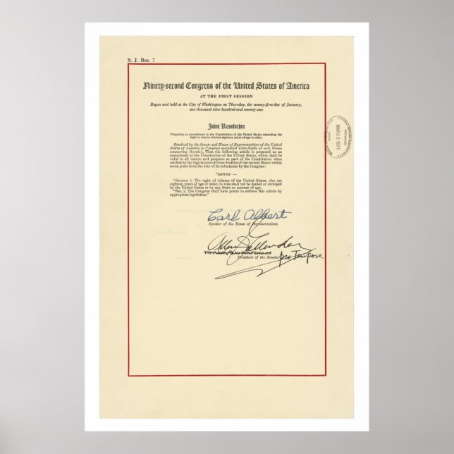Póster ORIGINAL 26ª Enmienda a la Constitución de los Est (Frente)