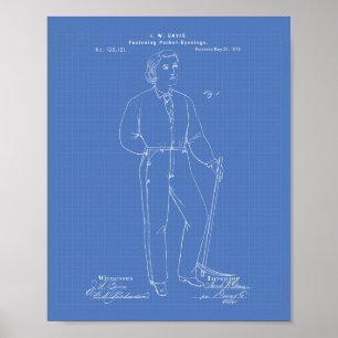 Póster Original Blue Jeans 1873 Patent Art Blueprint