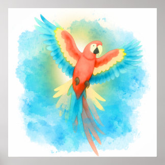Póster original de acuarela brillante de guacamayo