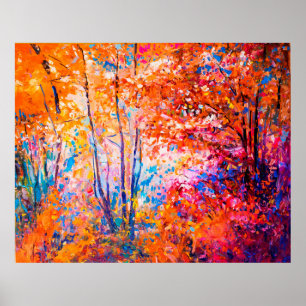 Póster Original oil painting showing beautiful autumn lan