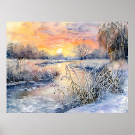 Póster Orillas Nevadas del Havelland del Havel en Acuarel