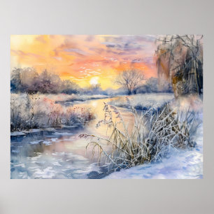 Póster Orillas Nevadas del Havelland del Havel en Acuarel