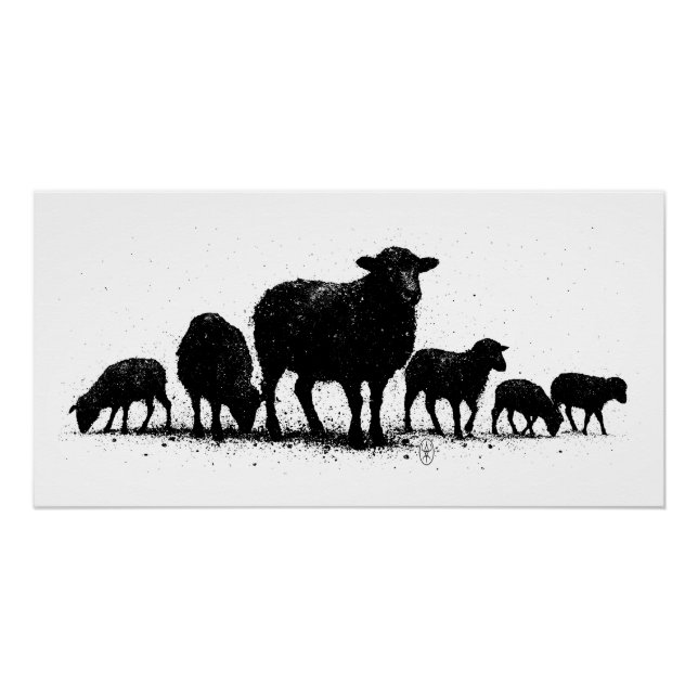 Póster Orkney Sheep — Ink Silhouette Flock (Anverso)