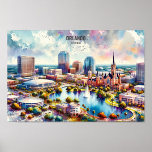 Póster Orlando Florida Famous Travel Places acuarela