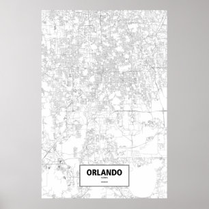 Póster Orlando, Florida (negro sobre blanco)