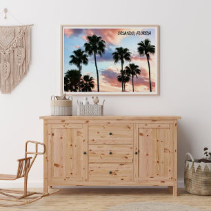 Póster Orlando, Florida Pink Clouds & Palm Trees Poster