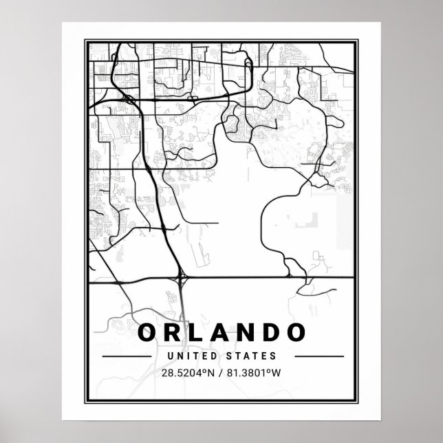 Póster Orlando Florida USA Travel City Map (Frente)