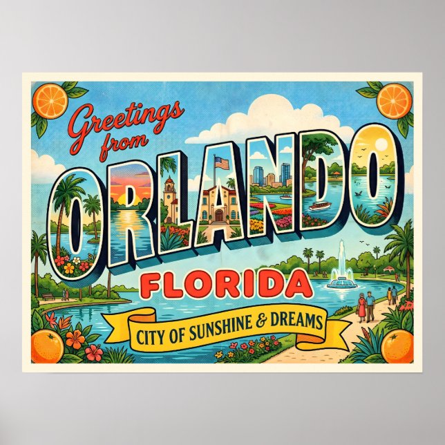 Póster Orlando Florida Viajes Antiguos (Frente)