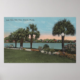 Póster Orlando, Florida - Vista del lago Eola y Eola