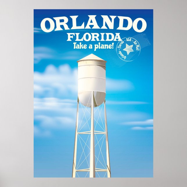 Póster Orlando, Florida Water Tower, viaje impreso. (Frente)