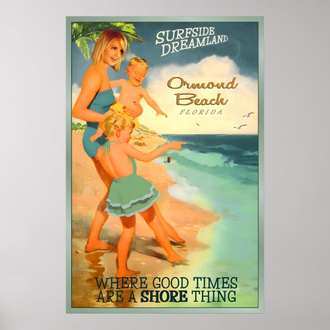 Póster Ormond Beach Florida Volusia County Viaje Familiar (Frente)