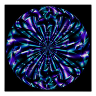 Póster Ornamental   Arte fractal azul y púrpura