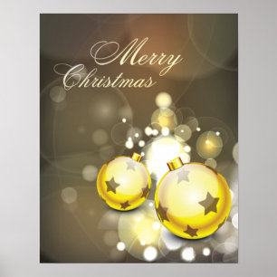 Póster Ornamento amarillo esparcido Feliz Navidad