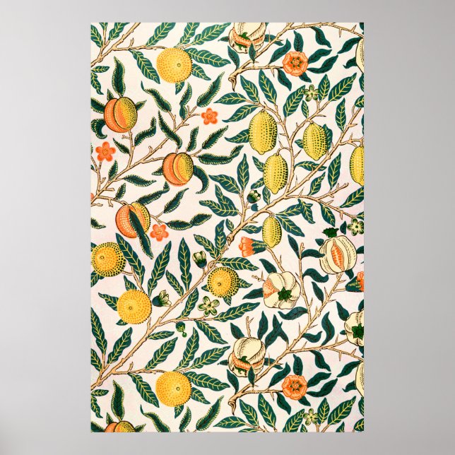Póster Ornamento blanco de William Morris Fruit Pomegrana (Frente)