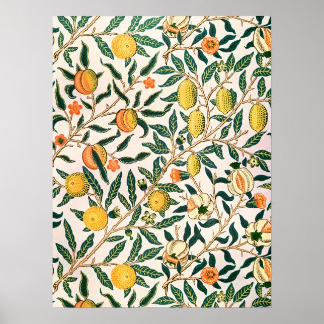 Póster Ornamento blanco de William Morris Fruit Pomegrana (Frente)