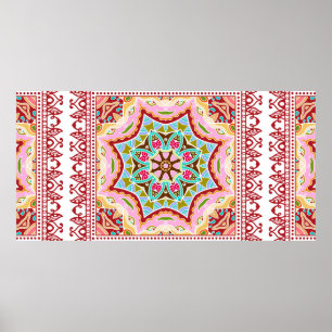 Póster Ornamento colorido decorativo sobre fondo blanco,