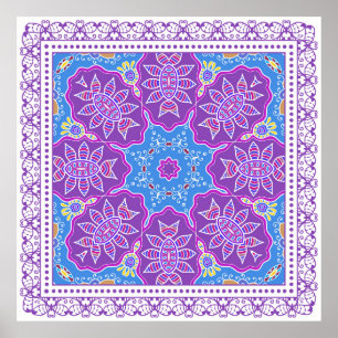 Póster Ornamento colorido decorativo sobre fondo blanco,