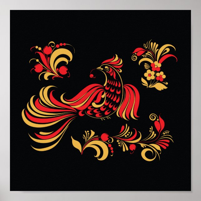 Póster Ornamento de aves nativas de rusia (Frente)
