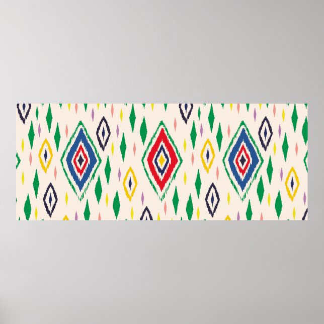 Póster Ornamento de folclore geométrico Ikat con diamante (Frente)