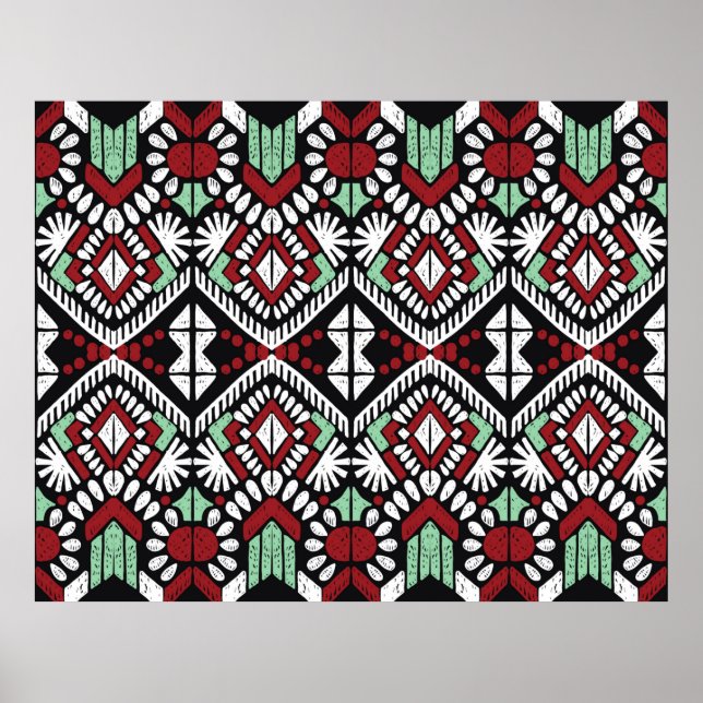 Póster Ornamento de folclore geométrico Ikat. Etnia triba (Frente)