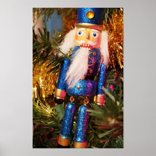 Póster Ornamento de navidad del soldado del Purpurina azu