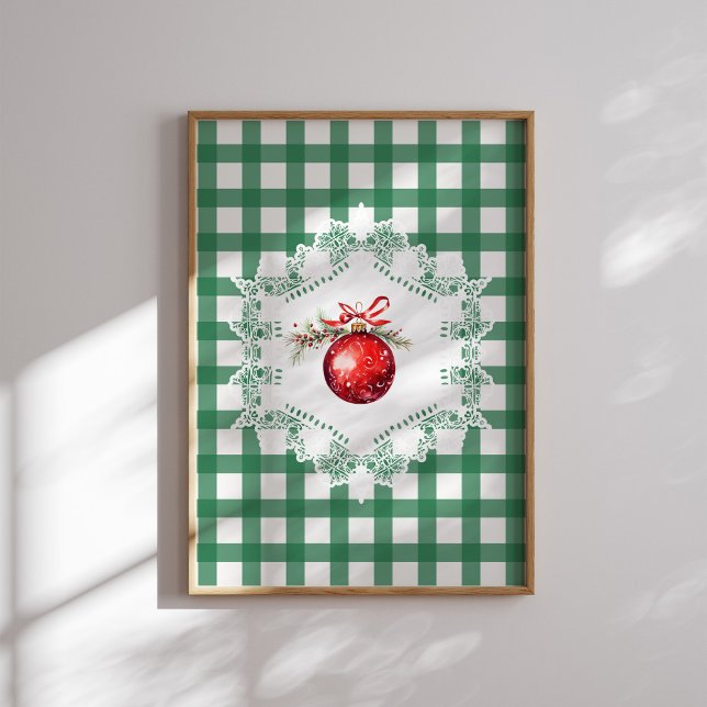 Póster Ornamento de Navidad Rojo Fiesta Verde de Gingham (Subido por el creador)