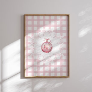 Póster Ornamento de Navidad Rosa Verde Fiesta de Gingham
