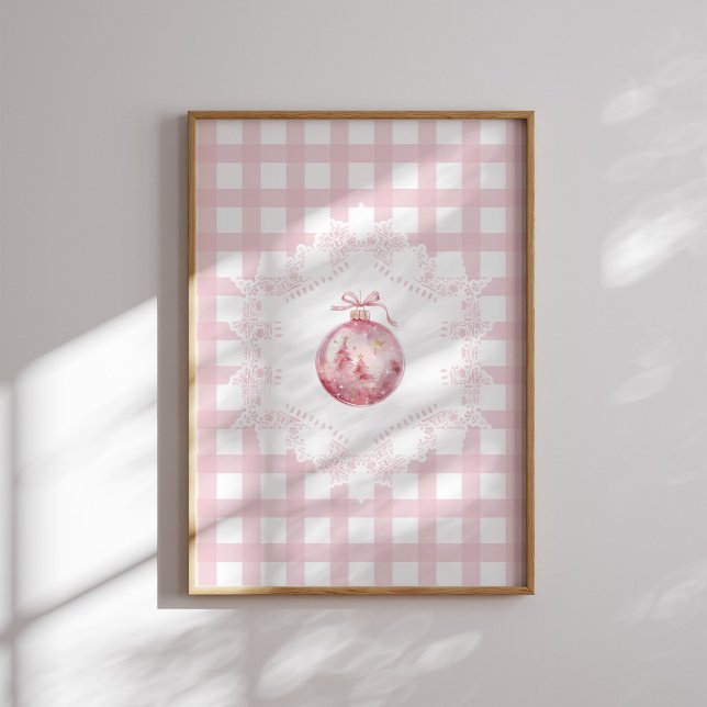 Póster Ornamento de Navidad Rosa Verde Fiesta de Gingham (Subido por el creador)