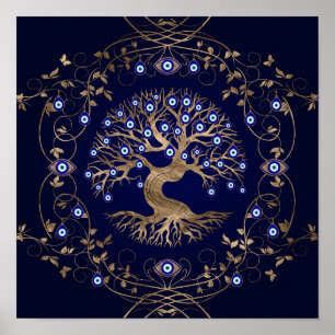 Póster Ornamento de ojo malvado del árbol de la vida