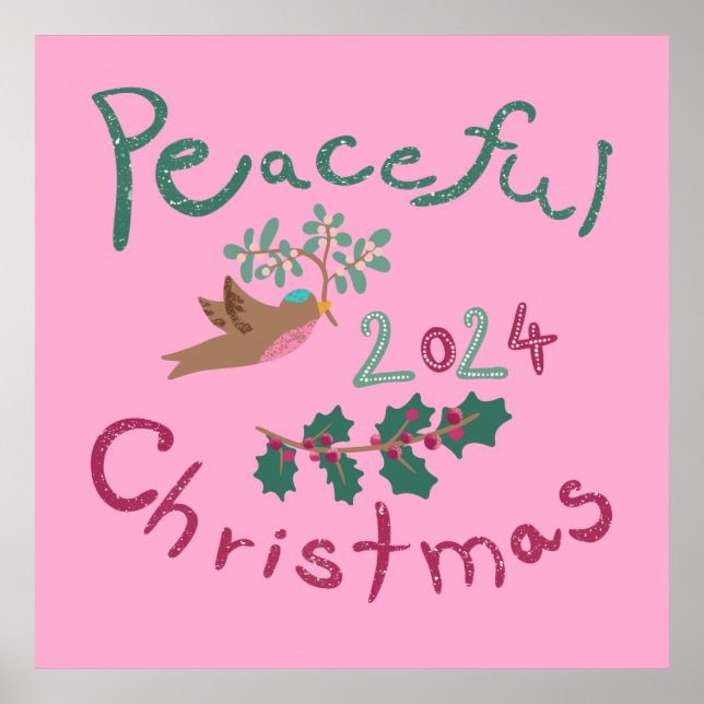 Póster Ornamento de pájaro mistletoe 2024 para Navidades  (Frente)