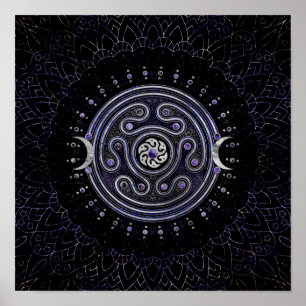 Póster Ornamento de rueda de Hecate con Ametist y Plata